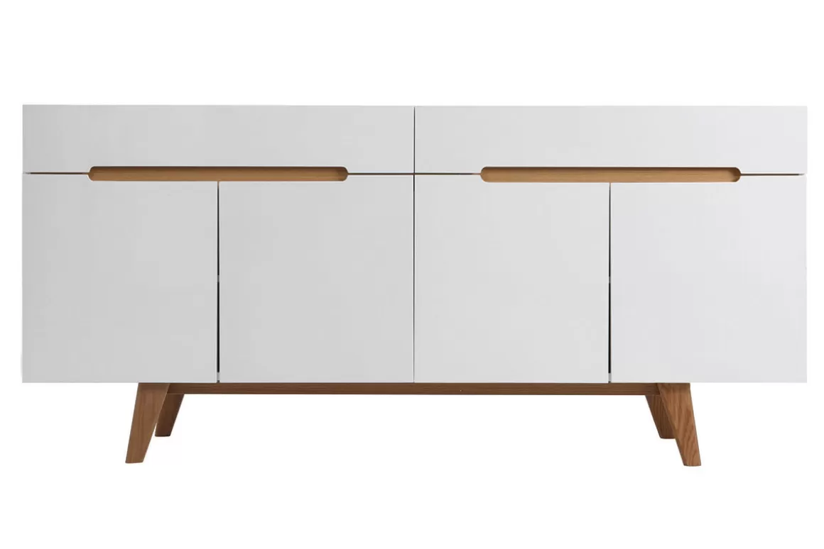Miliboo Sideboard Skandinavienstil Weiß glänzend und Esche 180 cm MELKA
