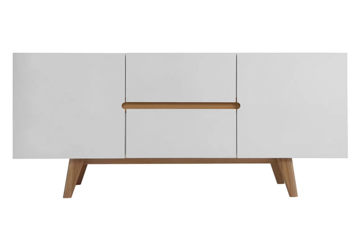 Miliboo Sideboard Skandinavienstil Weiß glänzend und Esche 160 cm MELKA
