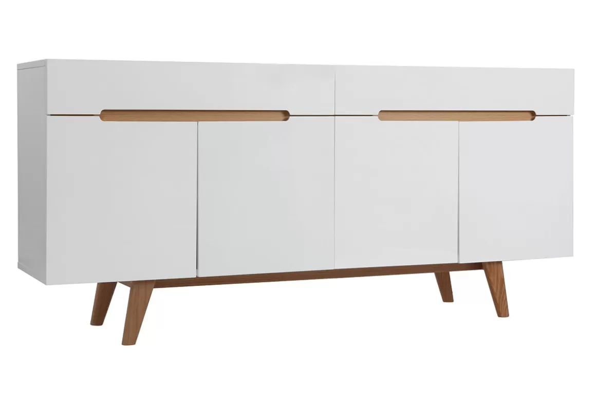 Miliboo Sideboard Skandinavienstil Weiß glänzend und Esche 180 cm MELKA