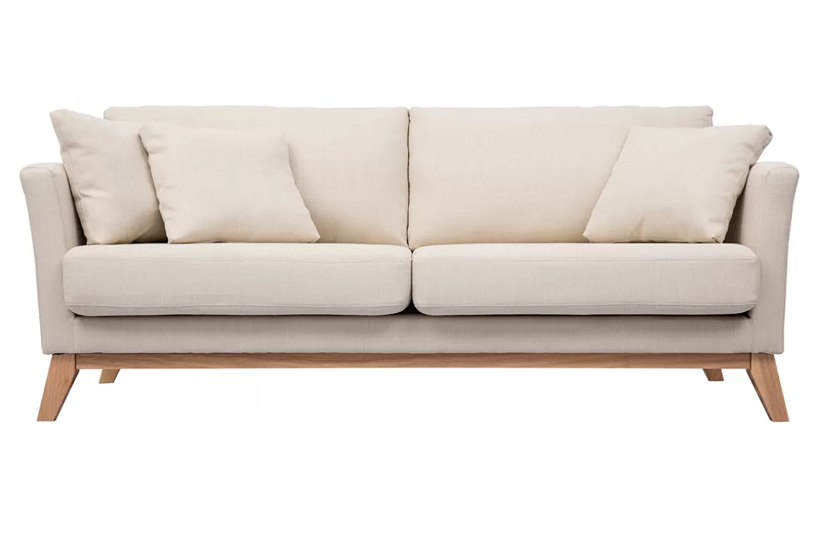 Miliboo 3-sitziges skandinavisches Sofa mit beigem abnehmbarem Bezug und Holzfüßen OSLO