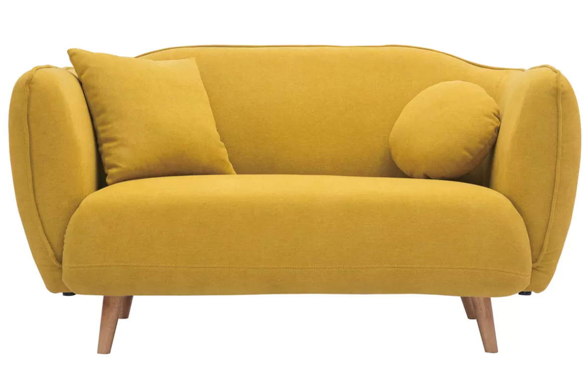 Miliboo Skandinavisch inspiriertes Sofa aus senfgelbem Stoff mit Samt-Effekt Zwei-Sitzer FOLK