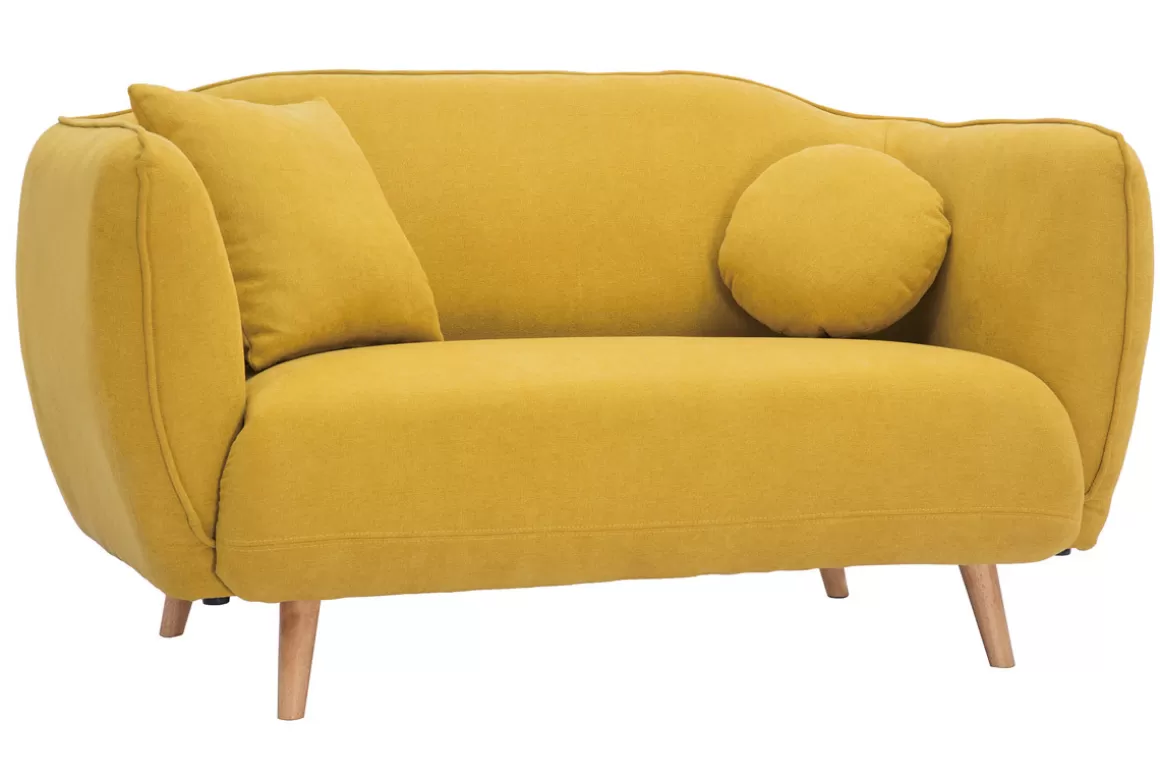 Miliboo Skandinavisch inspiriertes Sofa aus senfgelbem Stoff mit Samt-Effekt Zwei-Sitzer FOLK