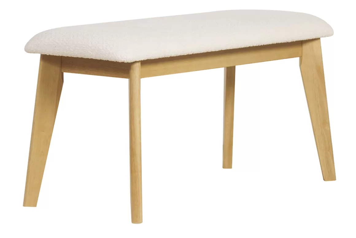 Miliboo Skandinavische Bank aus weißem Stoff mit Bouclé-Wolleffekt und hellem Holz B92 cm ELION