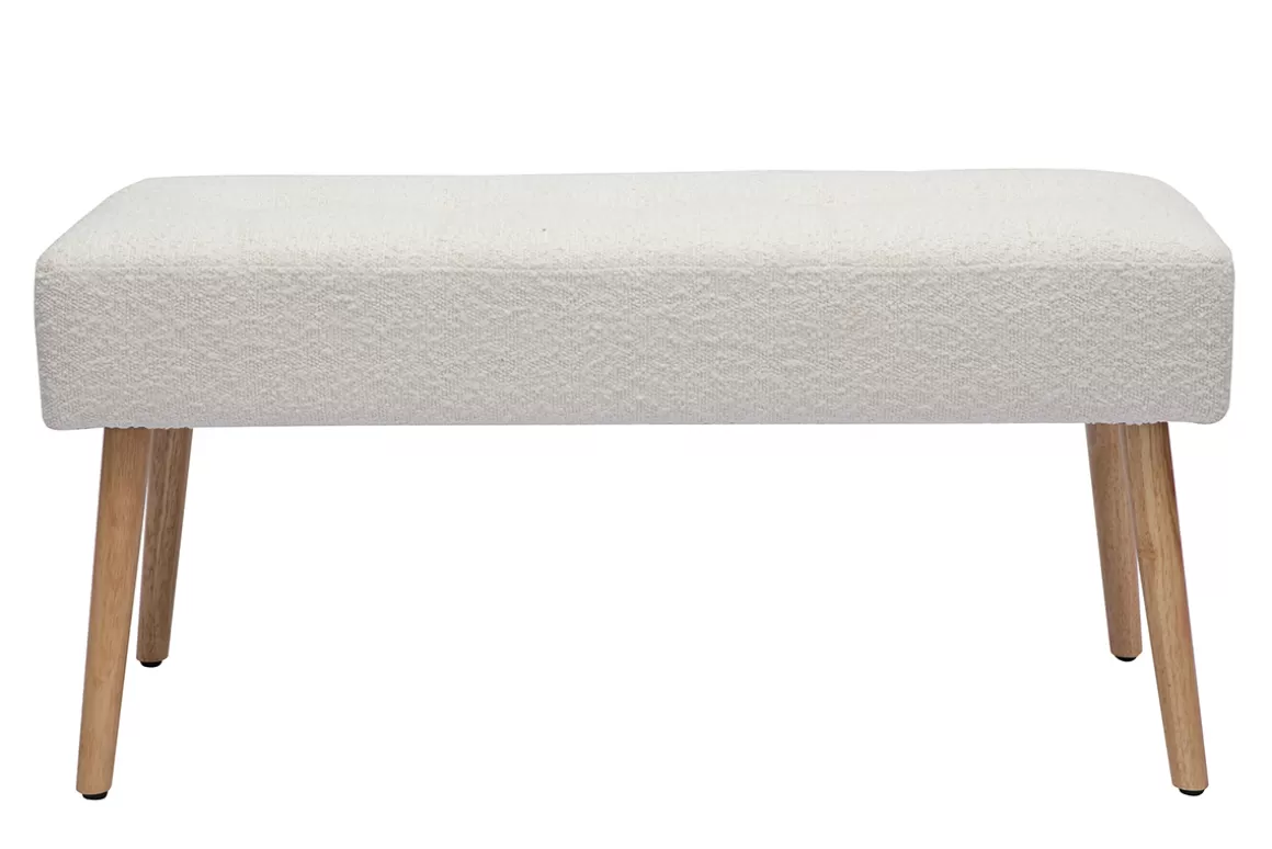 Miliboo Skandinavische Bank aus weißem Stoff mit Bouclé-Wolleffekt und hellem Holz B96 cm GUESTA
