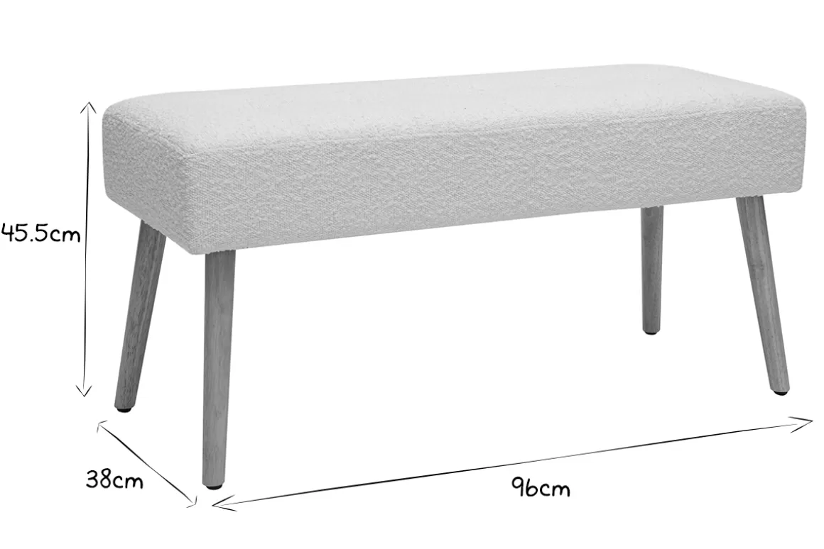 Miliboo Skandinavische Bank aus weißem Stoff mit Bouclé-Wolleffekt und hellem Holz B96 cm GUESTA