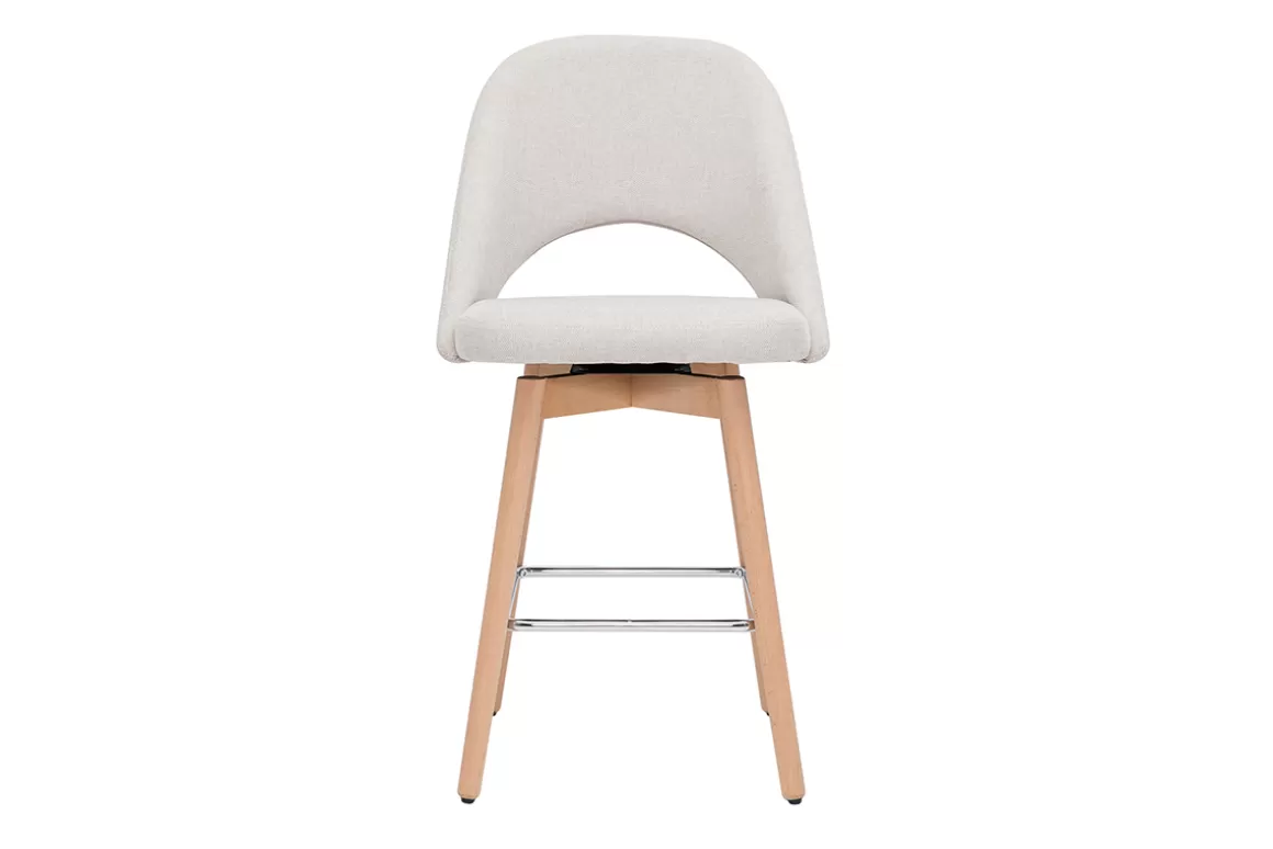 Miliboo Skandinavische Barhocker aus beigem Stoff mit Samteffekt und massivem Hevea H65 cm (2er-Set) COSETTE