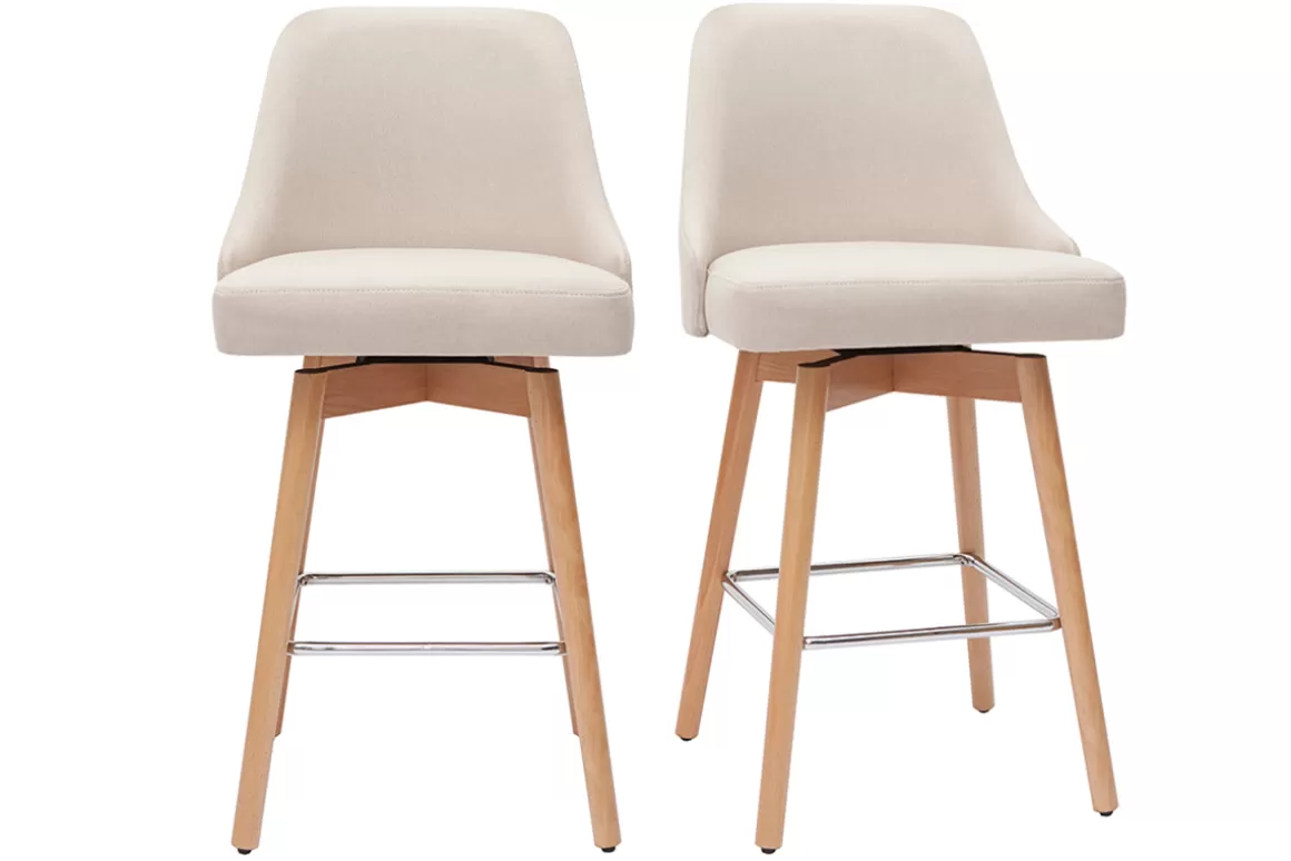Miliboo Skandinavische Barhocker aus beigem Stoff und massivem Buchenholz H65 cm (2er-Pack) HASTA