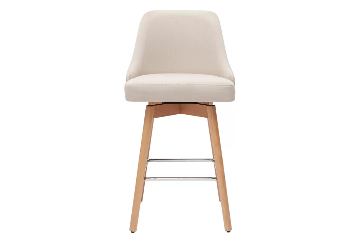 Miliboo Skandinavische Barhocker aus beigem Stoff und massivem Buchenholz H65 cm (2er-Pack) HASTA