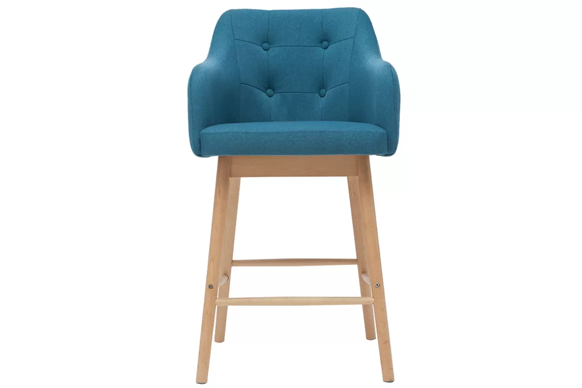 Miliboo Skandinavische Barhocker aus entenblauem Stoff und Holz H65 cm (2er-Satz) BALTIK