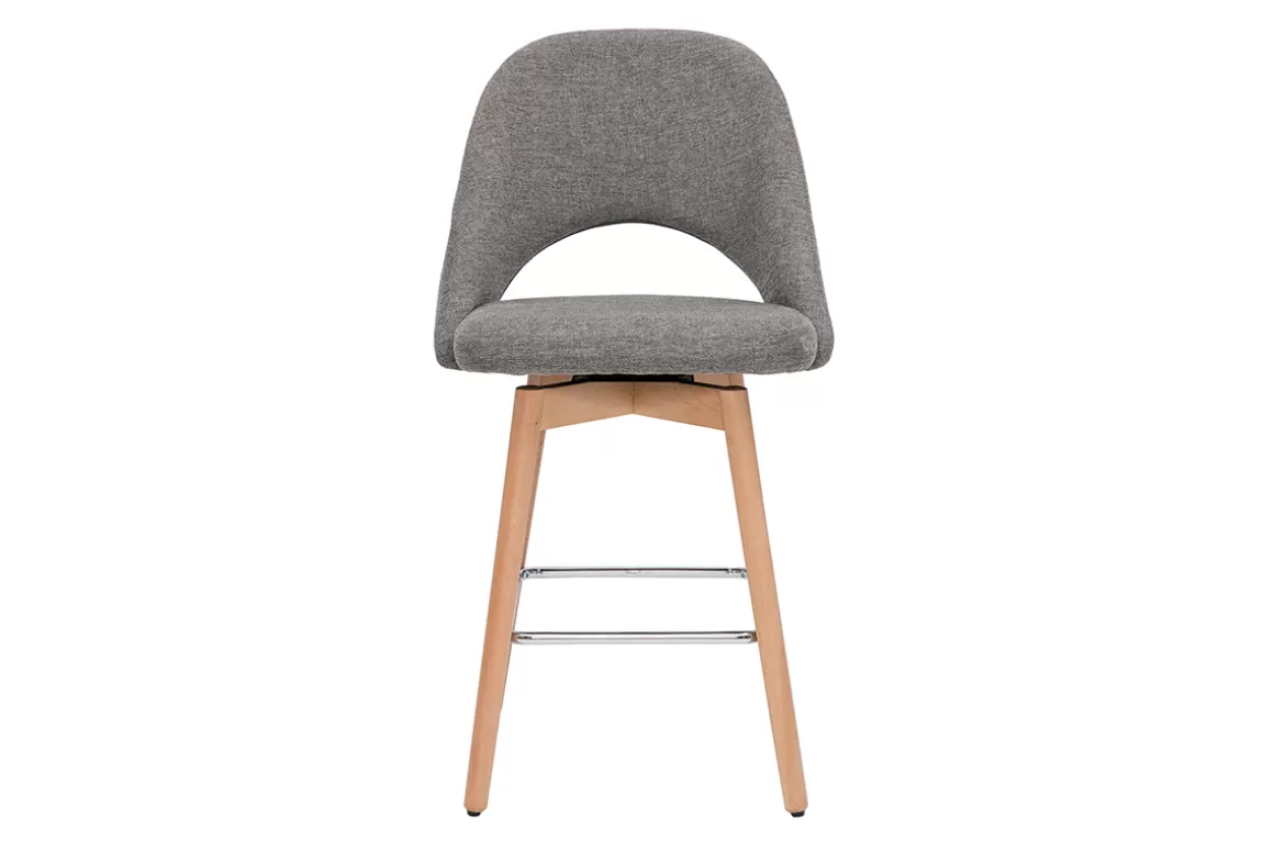 Miliboo Skandinavische Barhocker aus grauem Stoff mit Samteffekt und massivem Hevea H65 cm (2er-Set) COSETTE