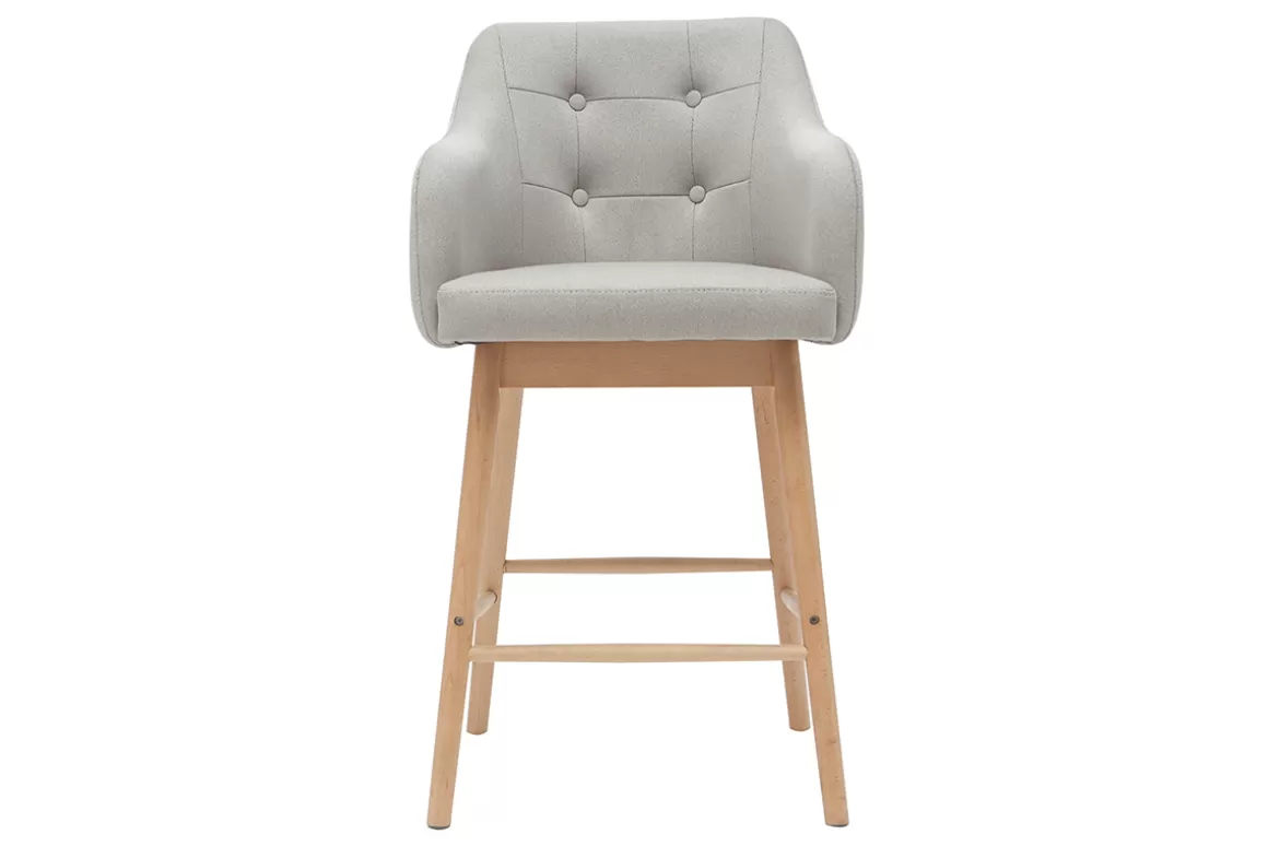 Miliboo Skandinavische Barhocker aus hellgrauem Stoff und Holz H65 cm (2er-Satz) BALTIK