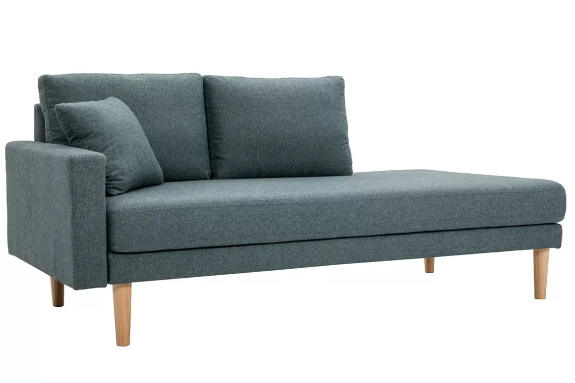 Miliboo Skandinavische Chaiselongue aus graugrünem Stoff und hellem Massivholz B190 cm BERTILLE