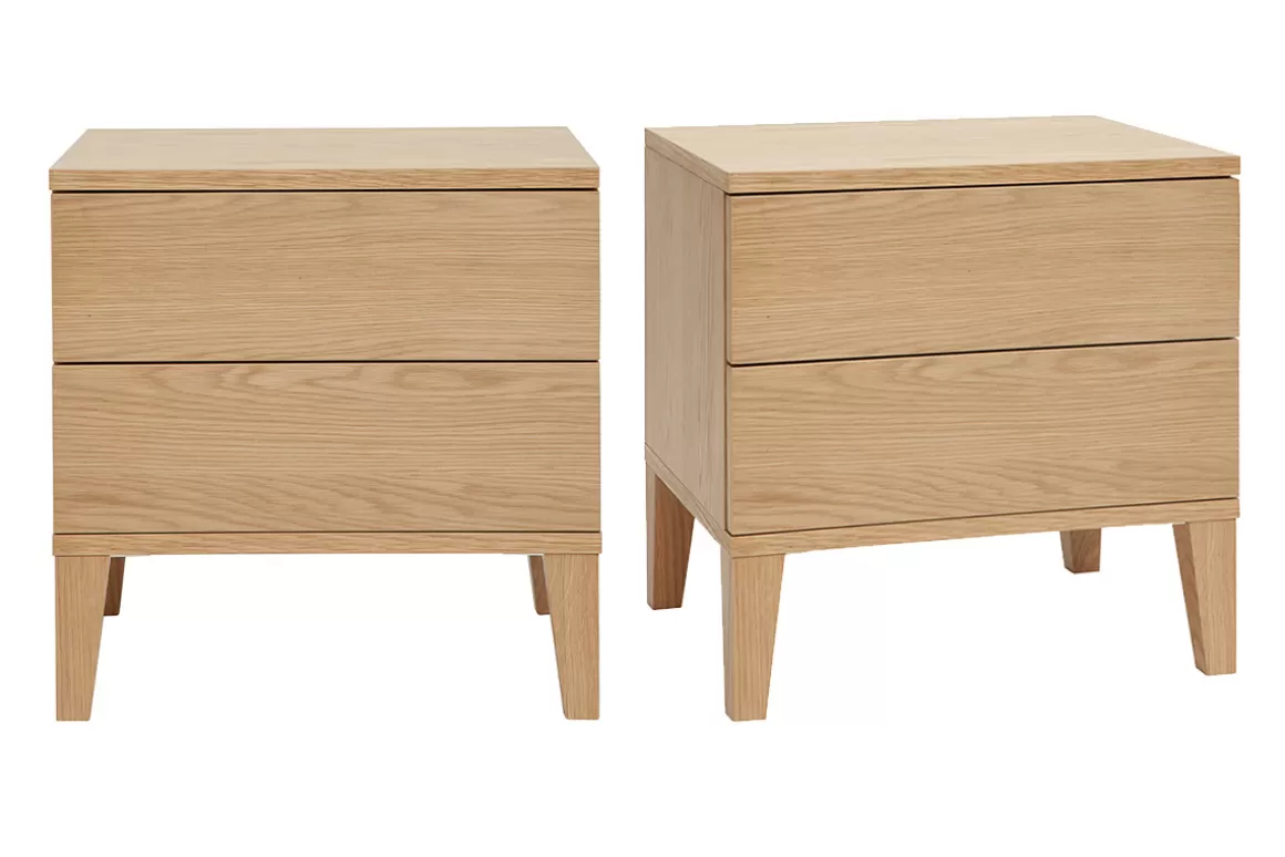 Miliboo Skandinavische Nachttische mit 2 Schubladen aus hellem Holz Eiche B50 cm (2er-Set) FREDDY