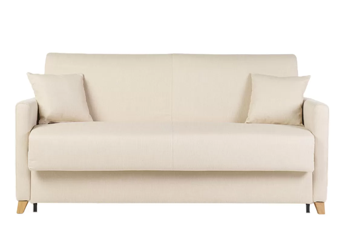 Miliboo Skandinavische Schlafcouch beige mit Matratze 18 cm 3-Sitzer SKANDY