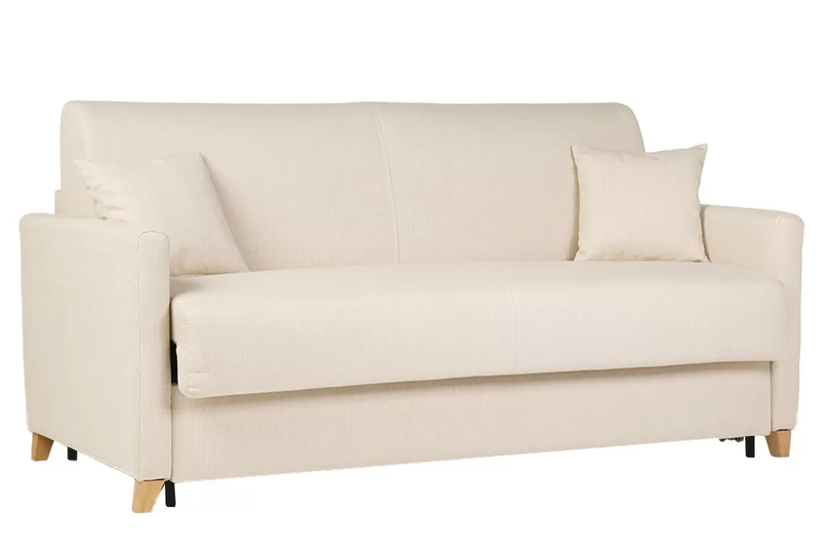 Miliboo Skandinavische Schlafcouch beige mit Matratze 18 cm 3-Sitzer SKANDY