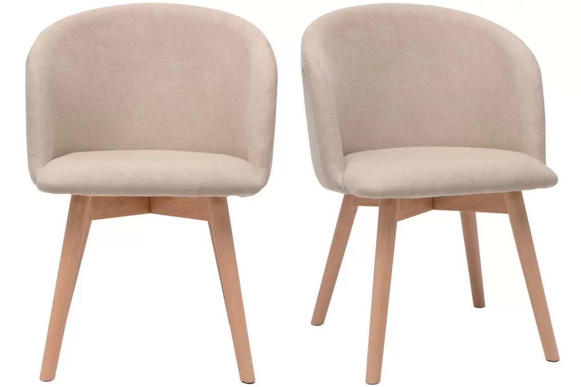 Miliboo Skandinavische Stühle aus beigem Stoff mit Samteffekt und massivem Buchenholz (2er-Set) VANITY