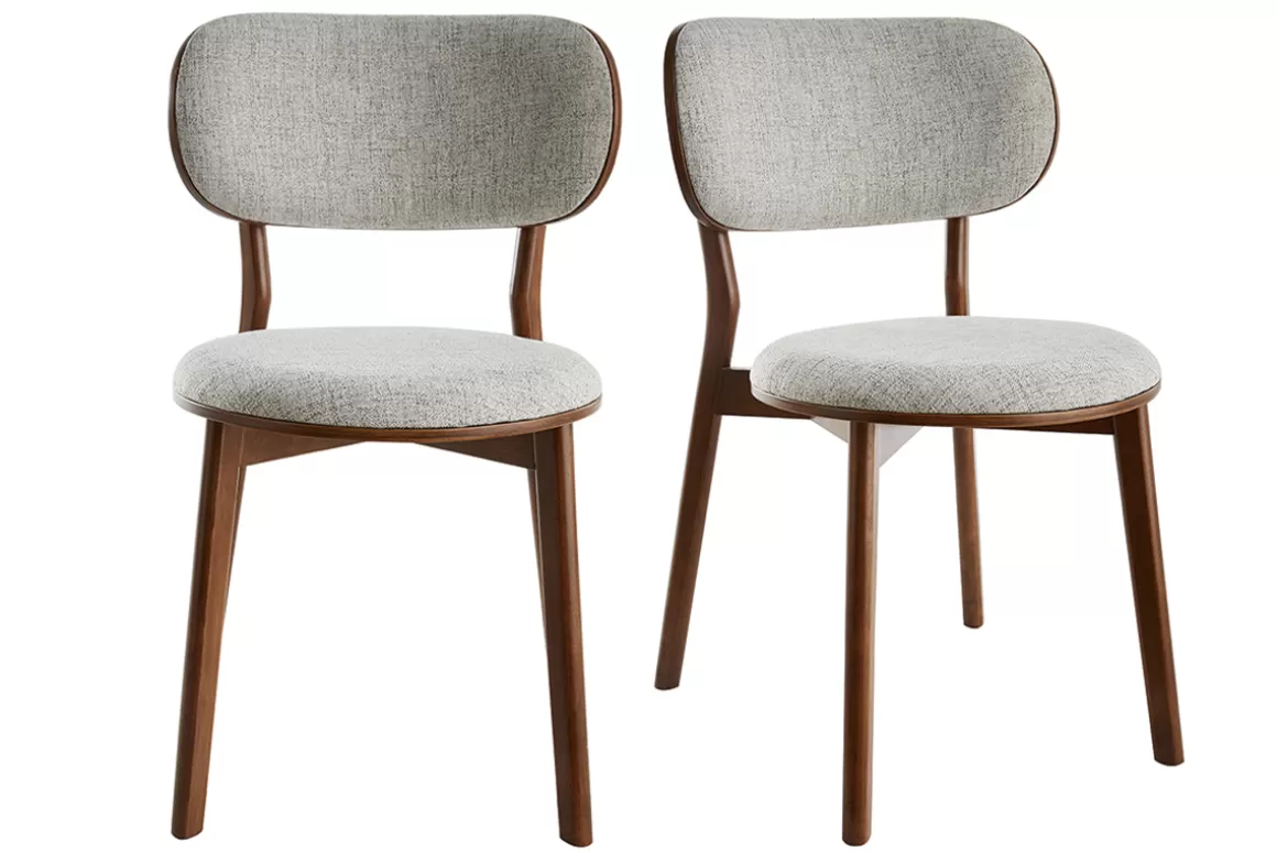 Miliboo Skandinavische Stühle aus dunklem Holz und grauem Stoff (2er-Set) FAUVETTE