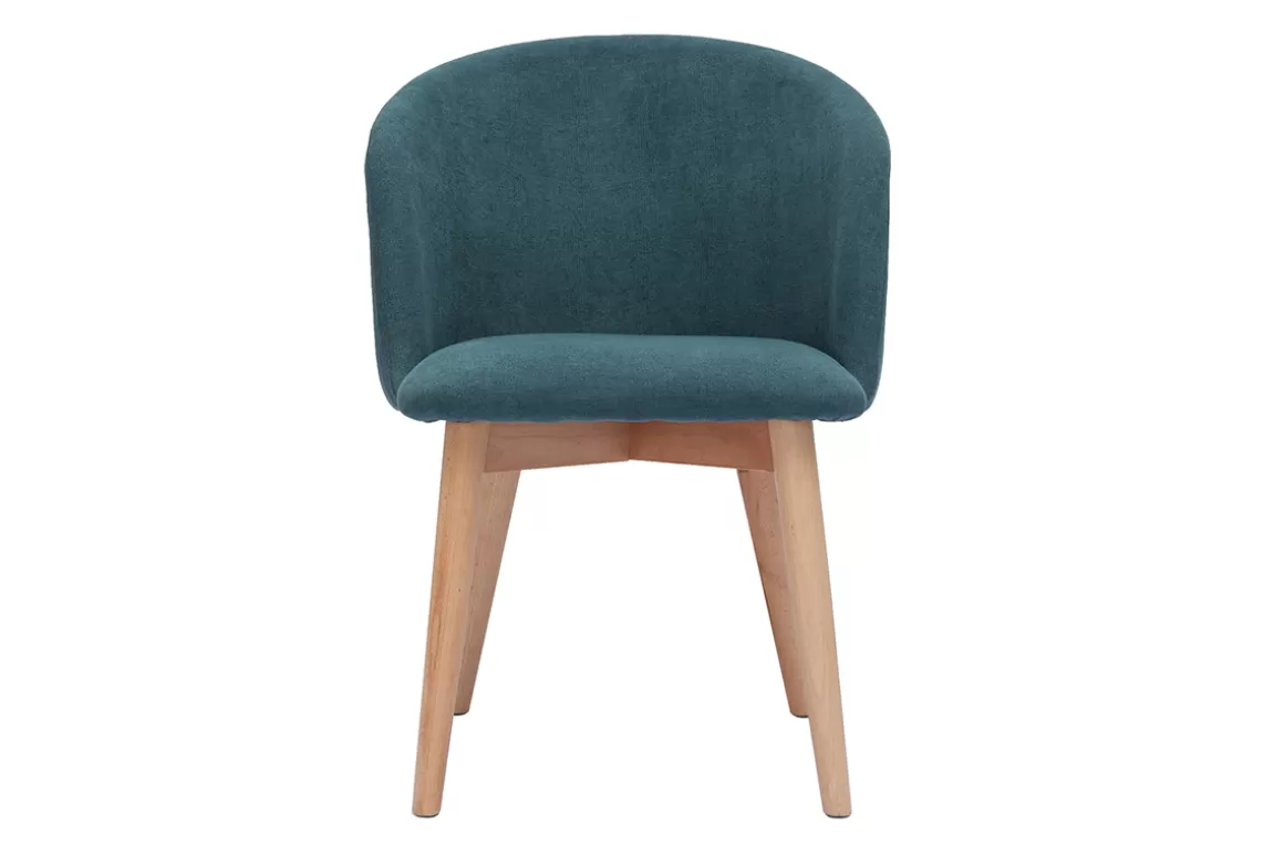 Miliboo Skandinavische Stühle aus entenblauem Stoff mit Samteffekt und hellem Massivholz (2er-Set) VANITY