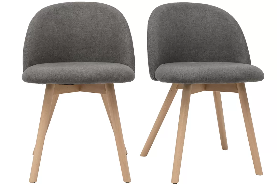 Miliboo Skandinavische Stühle aus grauem Stoff mit Samteffekt und massivem Buchenholz (2er-Set) CELESTE
