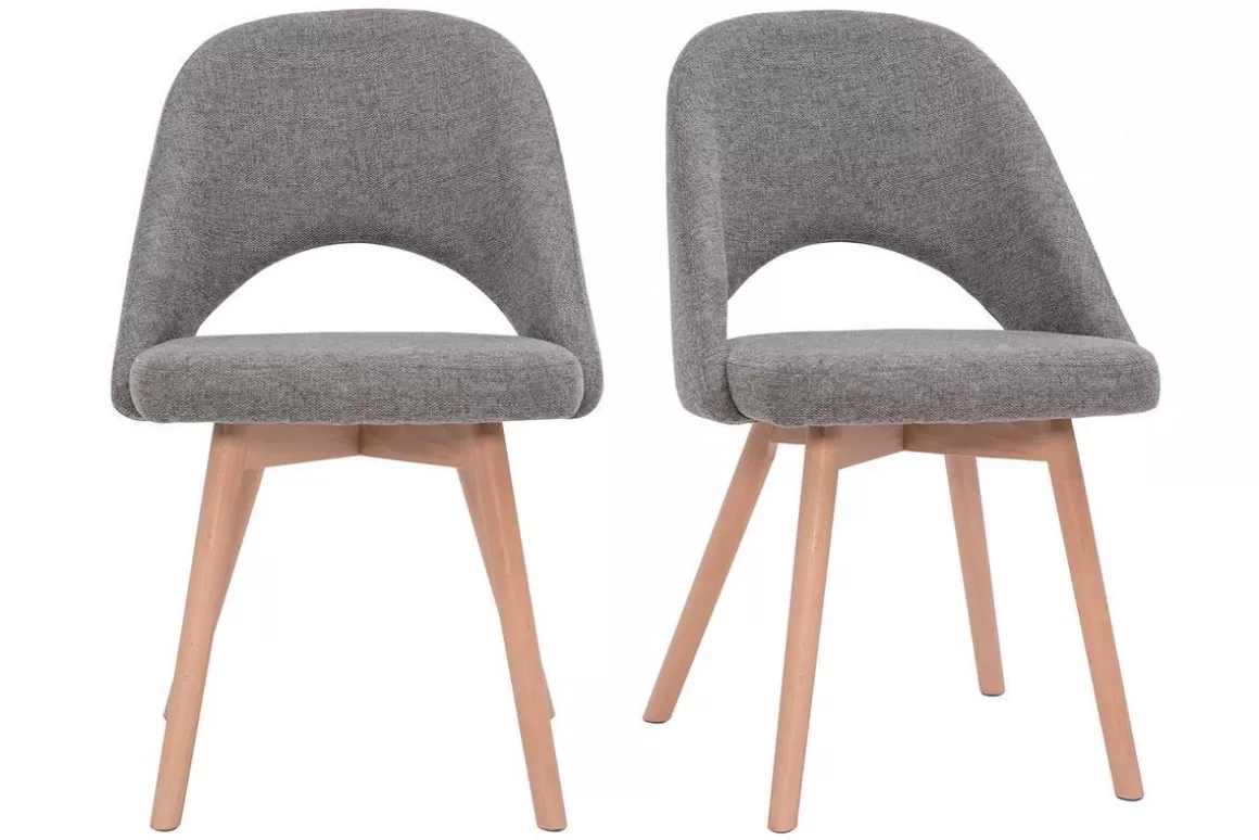 Miliboo Skandinavische Stühle aus grauen Stoff mit Samteffekt und massivem Buchenholz (2er-Set) COSETTE