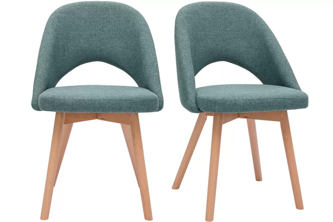 Miliboo Skandinavische Stühle aus graugrünem Stoff und hellem Massivholz (2er-Set) COSETTE