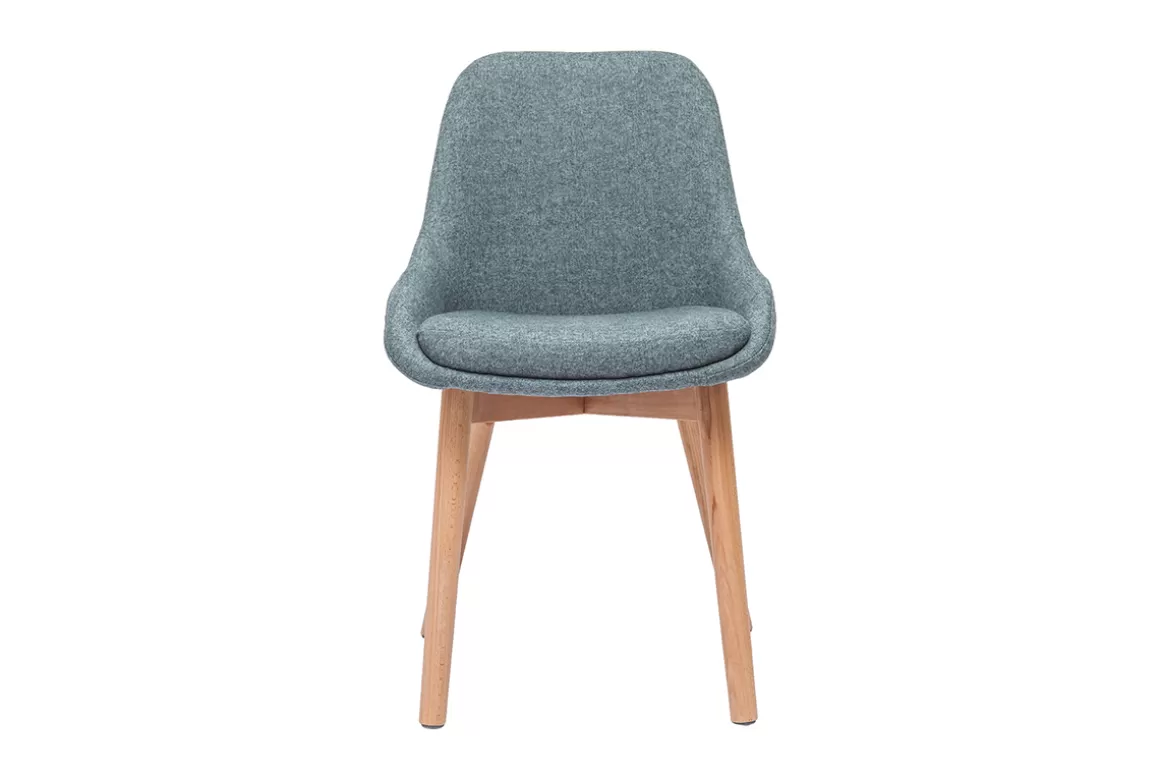 Miliboo Skandinavische Stühle aus graugrünem Stoff und hellem Massivholz (2er-Set) HOLO