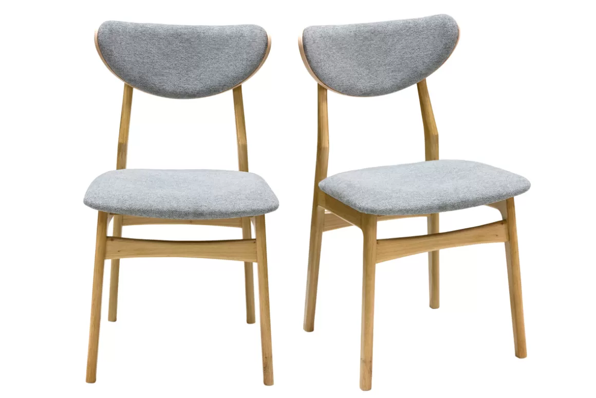 Miliboo Skandinavische Stühle aus graumeliertem Stoff mit Samteffekt und hellem Holz aus massiver Eiche (2er-Set) MAYA