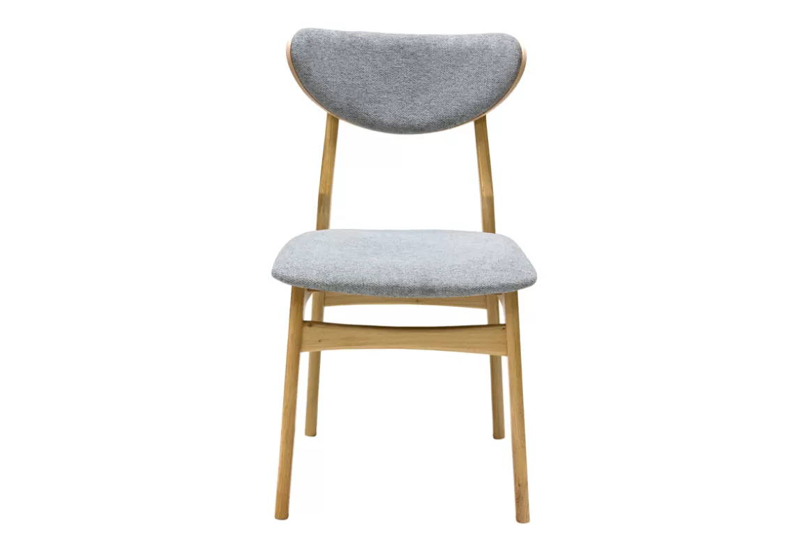 Miliboo Skandinavische Stühle aus graumeliertem Stoff mit Samteffekt und hellem Holz aus massiver Eiche (2er-Set) MAYA