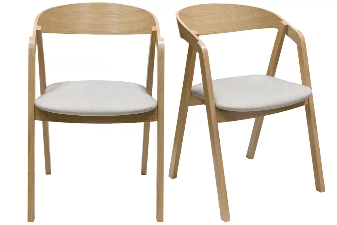 Miliboo Skandinavische Stühle aus hellem Eichenholz und beigem Stoff (2er-Set) LOVA