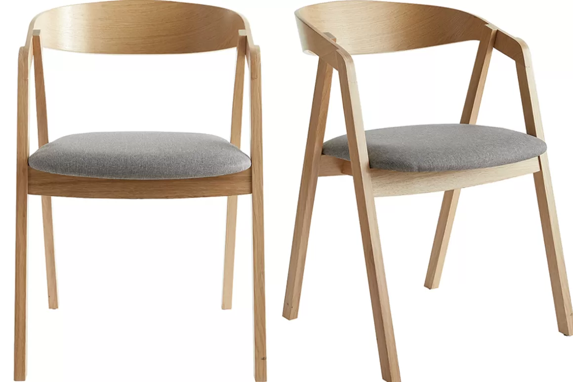 Miliboo Skandinavische Stühle aus hellem Eichenholz und grauem Stoff (2er-Set) LOVA