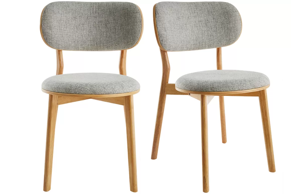 Miliboo Skandinavische Stühle aus hellem Holz und grauem Stoff (2er-Set) FAUVETTE