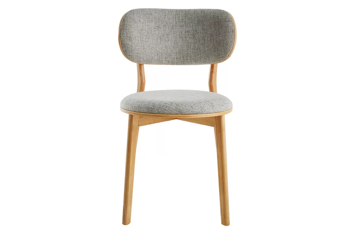 Miliboo Skandinavische Stühle aus hellem Holz und grauem Stoff (2er-Set) FAUVETTE