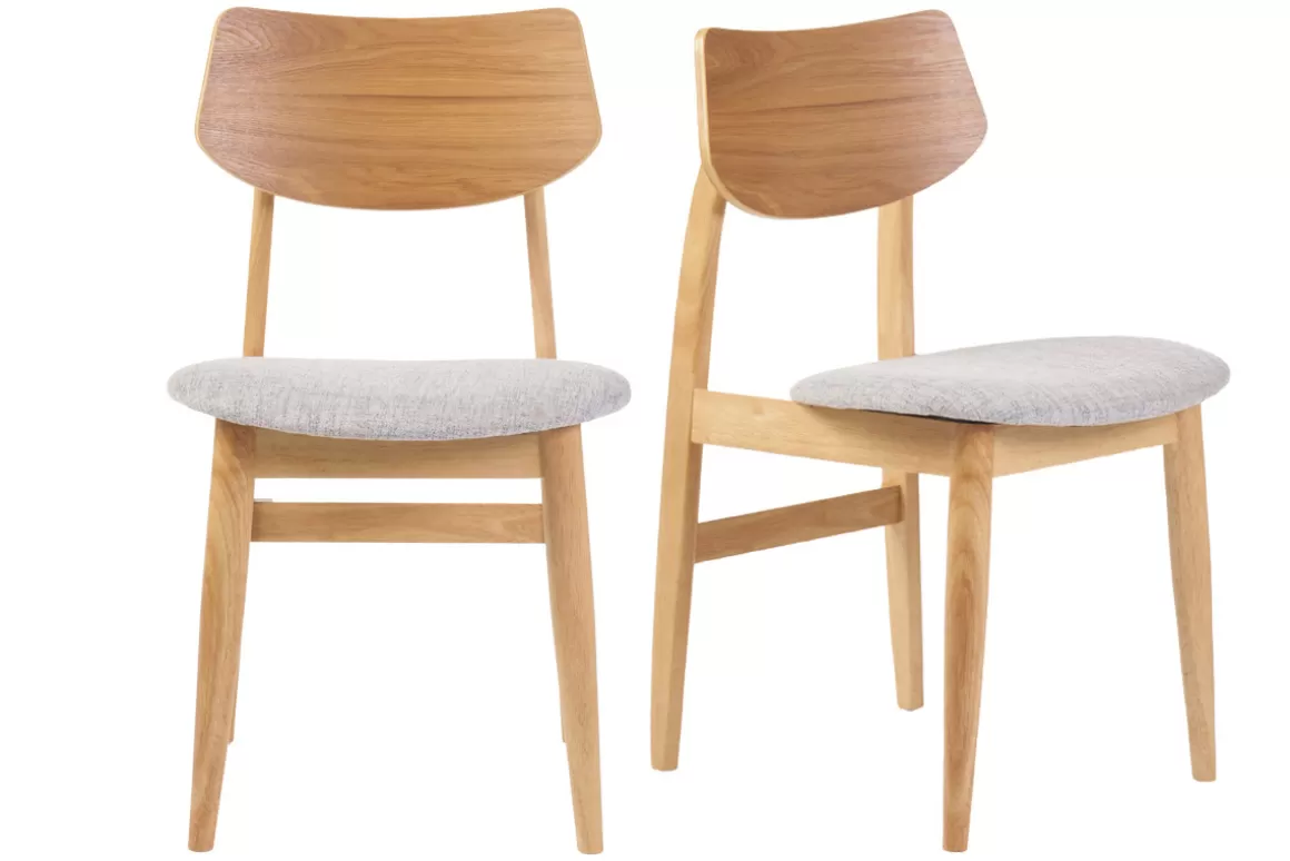 Miliboo Skandinavische Stühle aus hellem Holz und hellgrauem Stoff (2er-Set) ELION