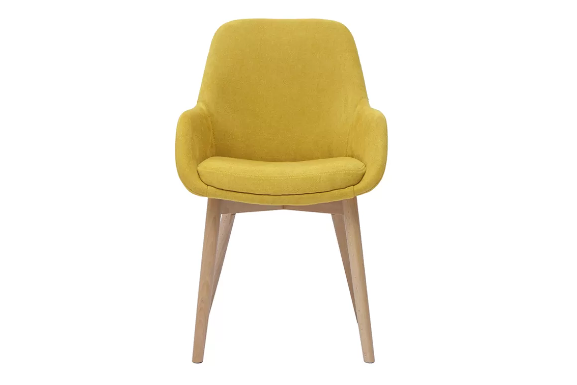 Miliboo Skandinavische Stühle aus senfgelbem Stoff mit Samteffekt und helles Massivholz (2er-Set) HOLO