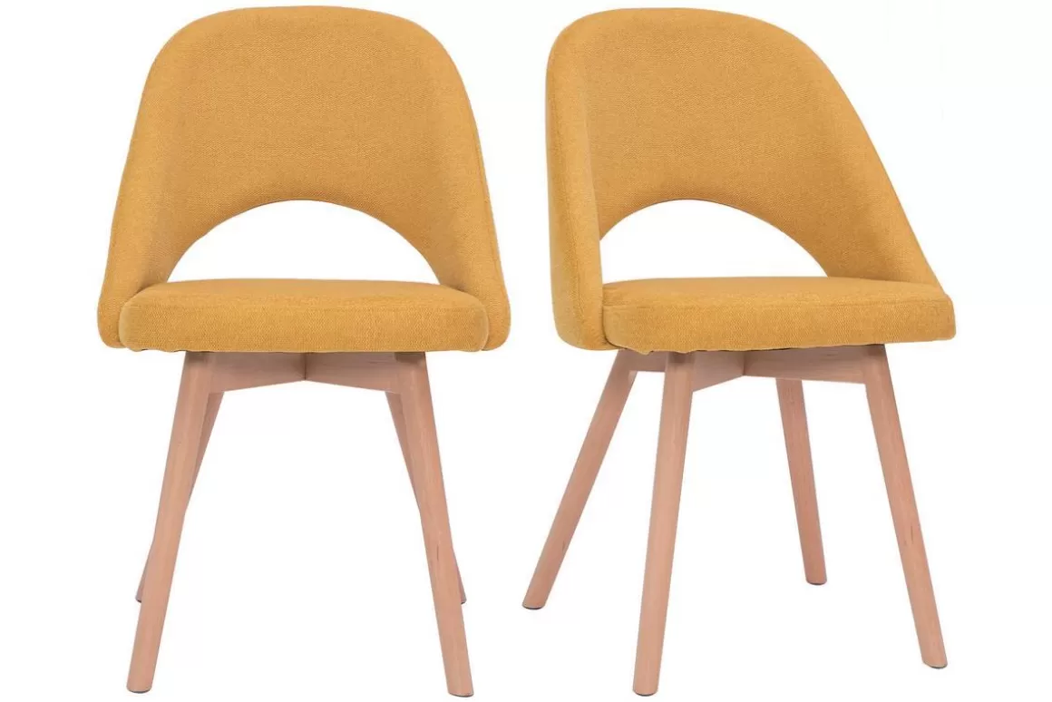 Miliboo Skandinavische Stühle aus senfgelbem Stoff mit Samteffekt und massivem Buchenholz (2er-Set) COSETTE
