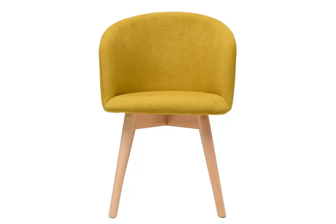 Miliboo Skandinavische Stühle aus senfgelbem Stoff mit Samteffekt und massivem Buchenholz (2er-Set) VANITY