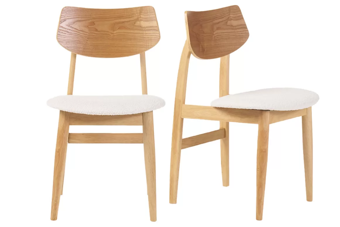 Miliboo Skandinavische Stühle aus Stoff mit Bouclé-Wolleffekt und hellem Holz (2er-Set) ELION