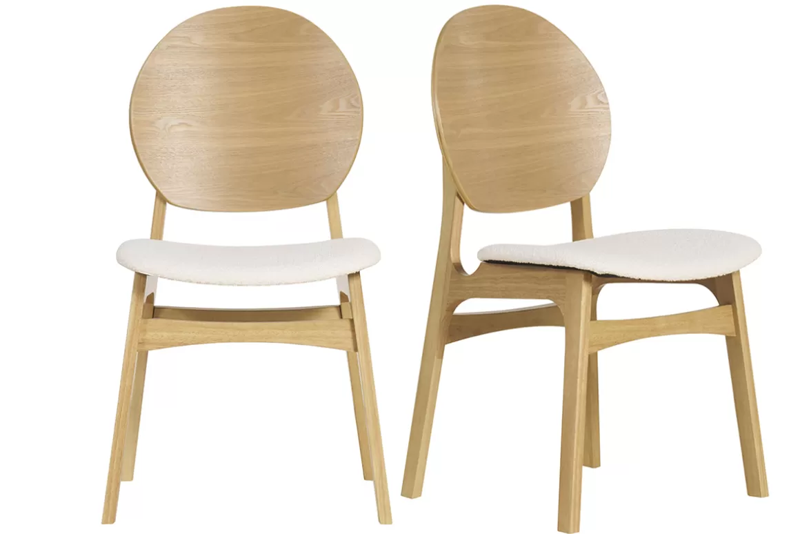 Miliboo Skandinavische Stühle aus Stoff mit Bouclé-Wolleffekt und hellem Holz (2er-Set) ELTON