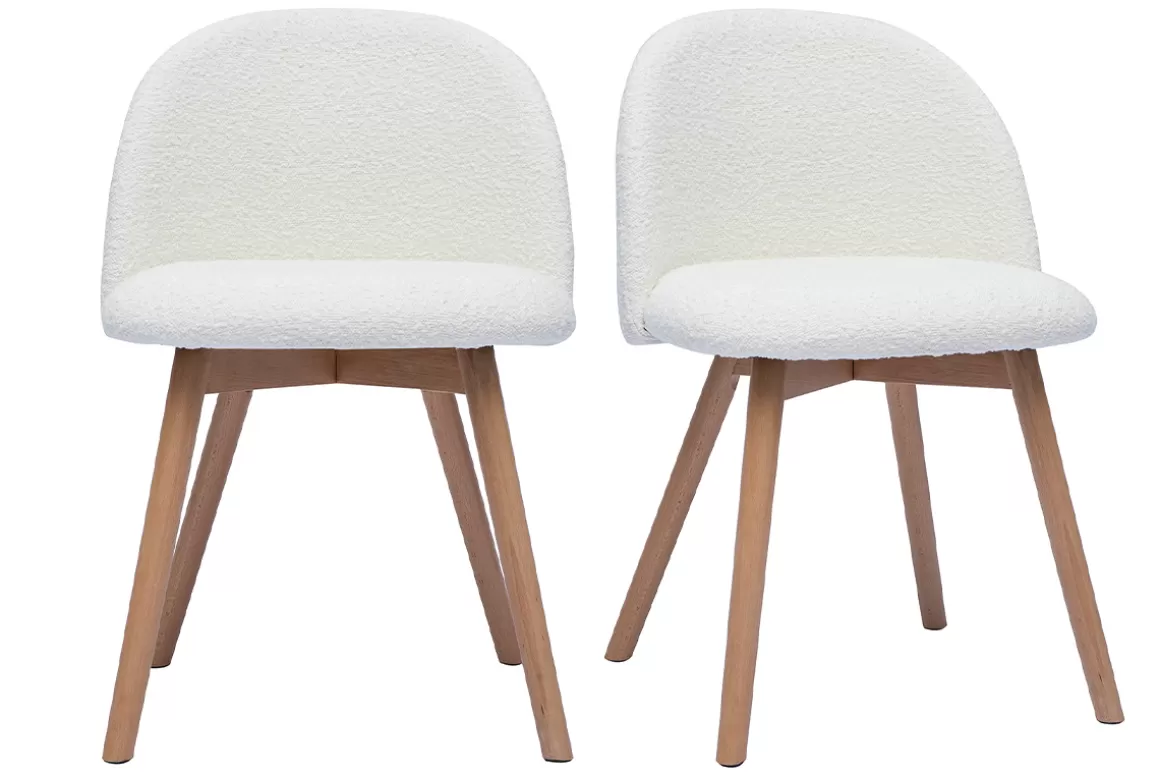 Miliboo Skandinavische Stühle aus Stoff mit Bouclé-Wolleffekt und hellem Massivholz (2er-Set) CELESTE