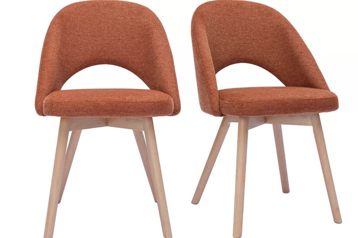 Miliboo Skandinavische Stühle aus Stoff mit strukturiertem Samteffekt in Rostbraun und hellem Holz (2er-Set) COSETTE