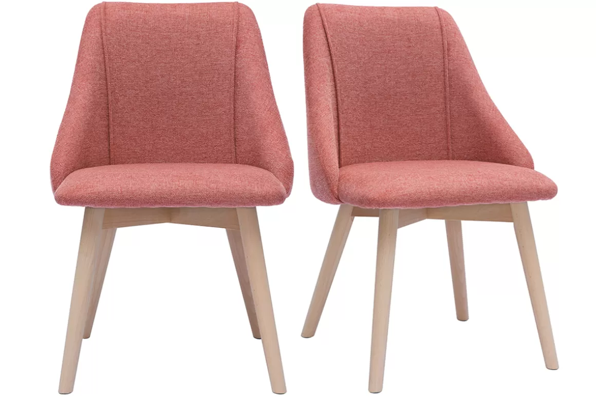 Miliboo Skandinavische Stühle aus Stoff mit strukturiertem Samteffekt in Terracotta und hellem Holz (2er-Set) HIGGINS
