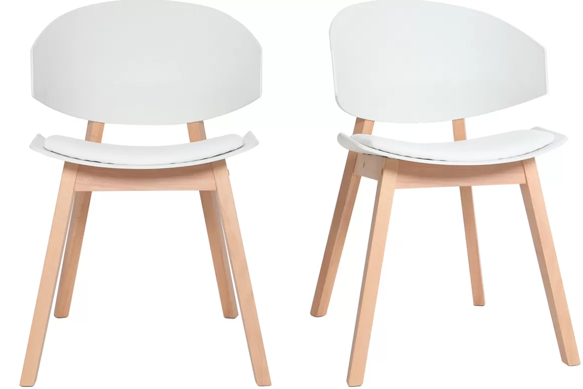 Miliboo Skandinavische Stühle aus weißem und hellem Holz (2er-Set) BOLEM