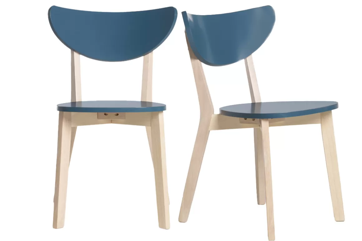 Miliboo Skandinavische Stühle in Petrolblau und hellem Holz (2er-Set) LEENA
