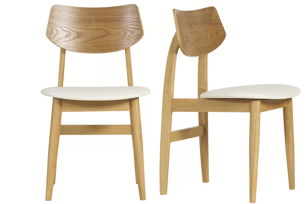 Miliboo Skandinavische Stühle in Weiß mit hellem Holz (2er Set) ELION