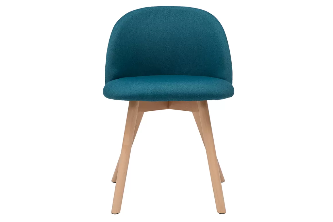 Miliboo Skandinavische Stühle mit entenblauem Stoff und massivem Buchenholz (2er-Set) CELESTE