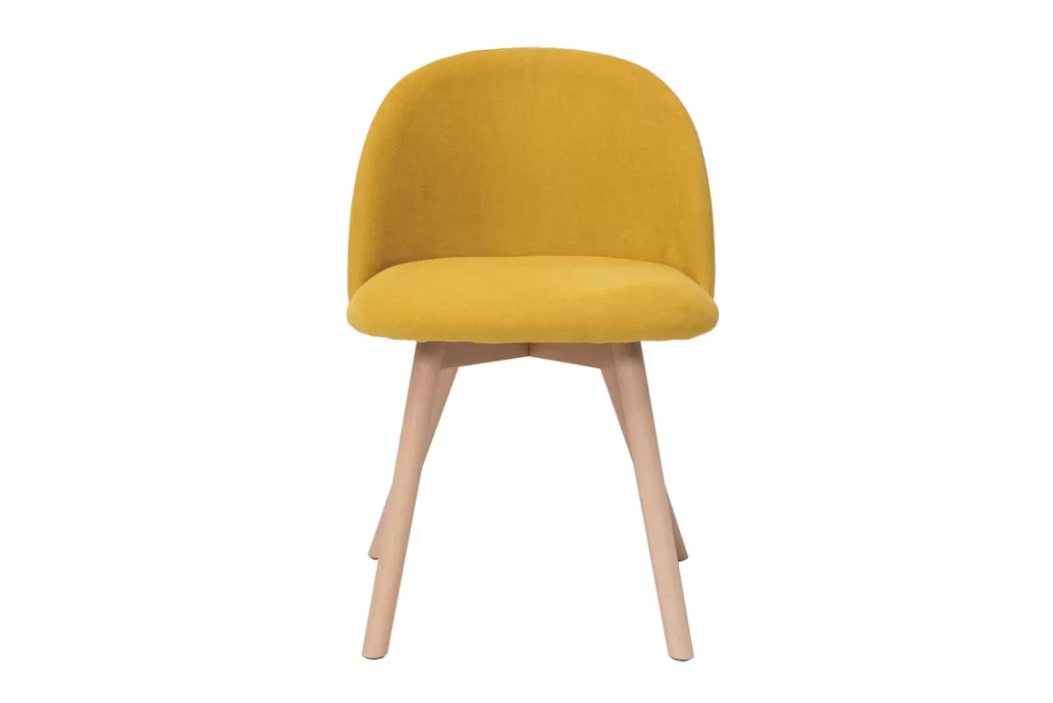 Miliboo Skandinavische Stühle mit senfgelben Stoff mit Samteffekt und massivem Buchenholz (2er-Set) CELESTE