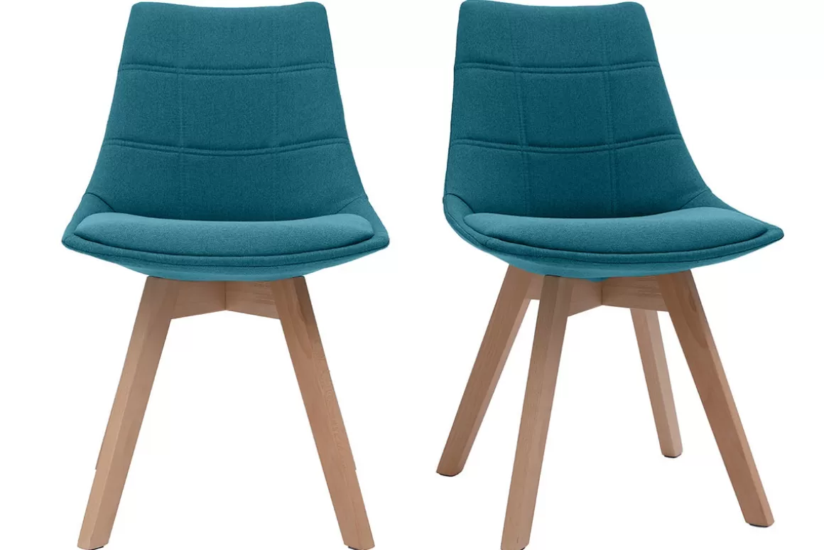 Miliboo Skandinavische Stühle mit Stoff in Blaugrün (2er-Set) MATILDE
