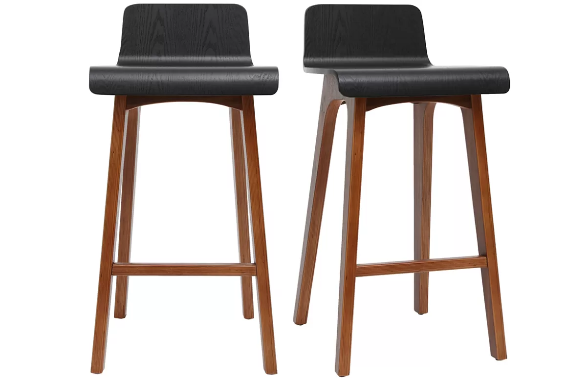 Miliboo Skandinavischer Barhocker in Schwarz und Walnuss H65 cm (2er-Set) BALTIK