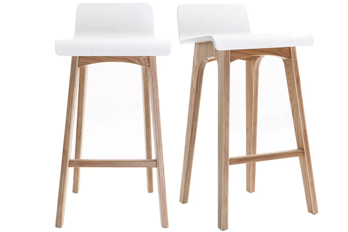 Miliboo Skandinavischer Barhocker in Weiß mit hellem Holz H65 cm (2er-Set) BALTIK