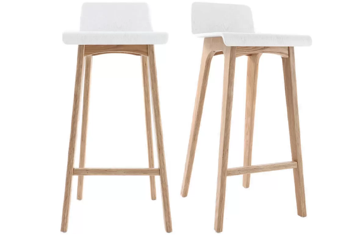 Miliboo Skandinavischer Barhocker in Weiß und helles Holz H75 cm (2er-Set) BALTIK